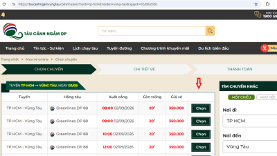 Hướng dẫn đặt vé tàu cánh ngầm Sài Gòn - Vũng Tàu 2/9 online